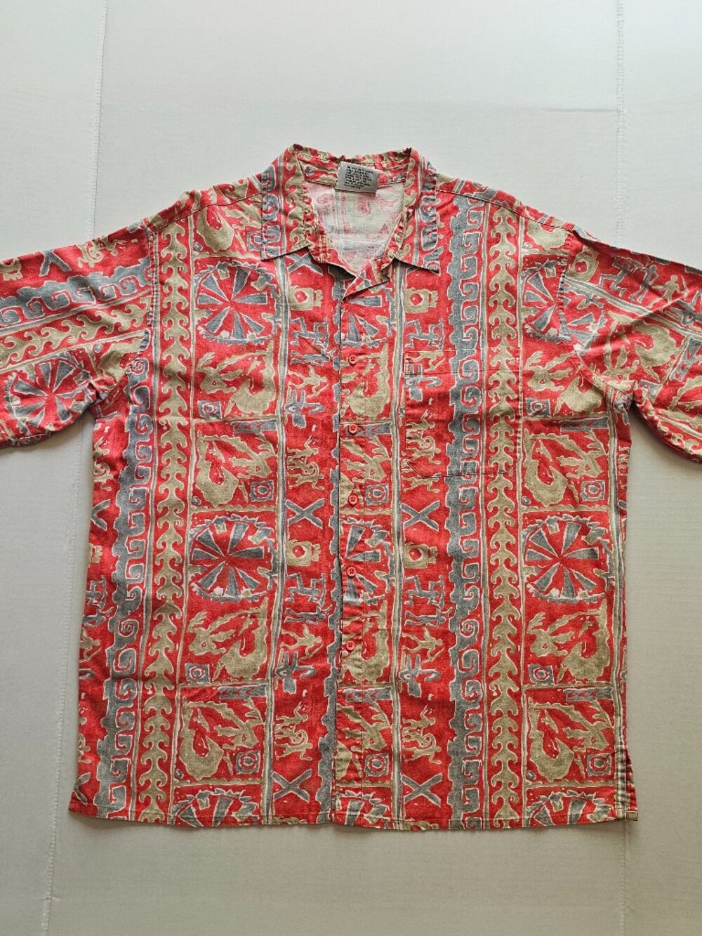 Surf Gear Tribal Print Hawaiian Short Sleeve Shirt Men's Size Large Vintage Rare
